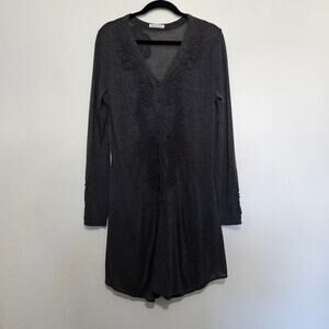Mollo Rello Dark Gray Long Midi Cardigan Textured Applique Lagenlook Layers
